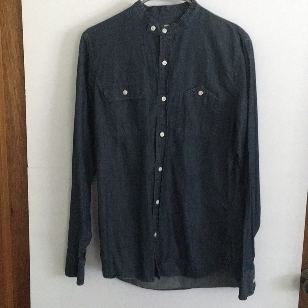 CLUB MONACO Blue Work Shirt,  Mandarin Collar, XS